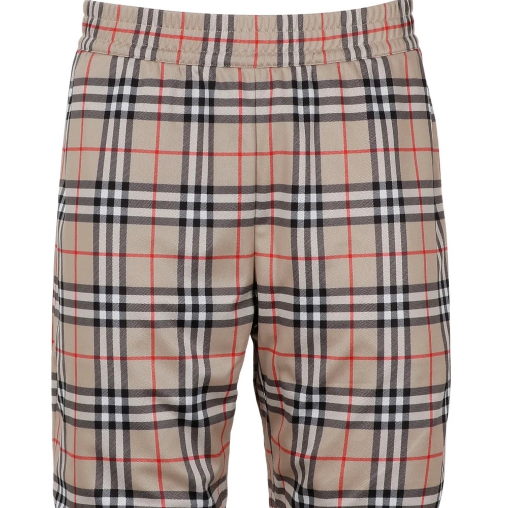 Burberry Beige and Red Checkered Athletic Shorts
